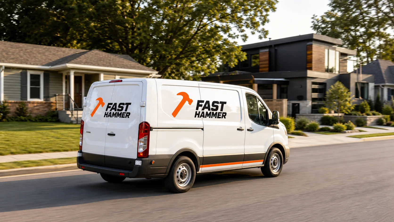 White Fast Hammer service van on a residential street